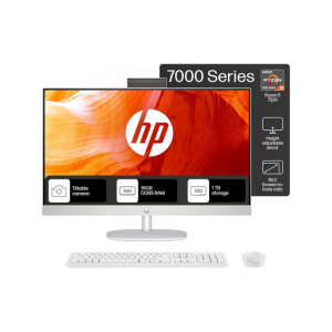 HP All-in-One PC Ryzen 5 7520U 27-inch(68.6cm) FHD IPS Display, 16GB LPDDR5, 1TB SSD, AMD Radeon Graphics, Wireless Keyboard and mouse combo, FHD Camera, (Win 11, MSO, Shell White, 6.72Kg) 27-cr0445in
