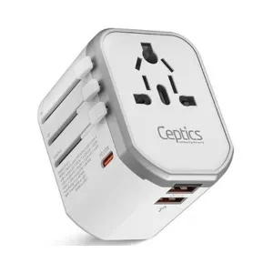 Ceptics Universal ,Travel Adapter, with Type c - 4 in 1 Worldwide Travel Adapter, Universal Plug Socket, - USB QC 3.0 - USB-C 20W, International Travel Adapter, Lifetime Limited Warranty