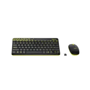 Logitech MK240 Nano Wireless USB Keyboard and Mouse Set, 12 Function Keys 2.4GHz Wireless, 1000DPI, Spill-Resistant Design, PC/Mac, Black/Chartreuse Yellow