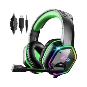 EKSA E1000S Wired Stereo ,Gaming On Ear Headphone with Noise Canceling Mic, & RGB Light Compatible ,with PC, PS4, Laptop (Green)