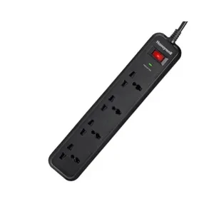 Honeywell Surge Protector4 Universal Sockets,2 Meter Cord,15000Amp,Device Secure Warranty,Automatic Overload Protection,Spike Guard/Extension Board,Master Switch,3Year Manufacturer Warranty,Black