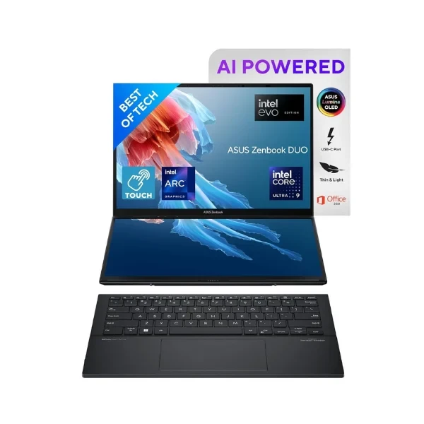 ASUS Zenbook Duo OLED (2024), 14" (35.56cm) FHD OLED Touch Display, Intel Core Ultra 9 185H, Built-in AI, Dual Screen Laptop (32GB/1TB SSD/Intel Arc Graphics/Win11/Gray/1.65 Kg), UX8406MA-QL961WS
