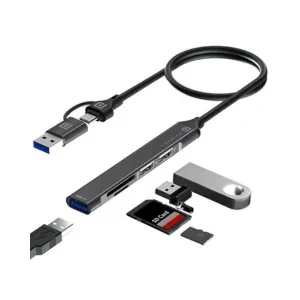 Portronics Mport 31 Plus USB 3.0 Hub (5-in-1) with USB & Type-C Dual Plugs, Upto 5 Gbps High Speed, USB 3.0, 2-Port USB 2.0 & SD/microSD Card Reader for Laptop, PC, Mac, Smartphone, Tablet (Grey)