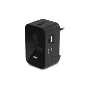 GM 3064 Universal, Travel Adaptor, I Supports 150+ Countries I Surge Protection I ,2USB Ports Type-C ,2.4A & ,Type-A 2.1A Power Output I Supports 6 Different Types of Plugs I ,One Stop Charging Soluti